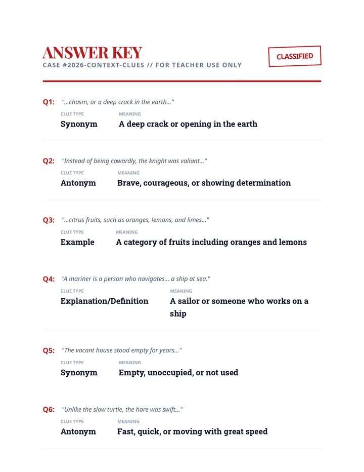 Word Detective Investigation Answer Key