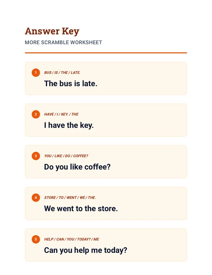 More Scramble Answer Key