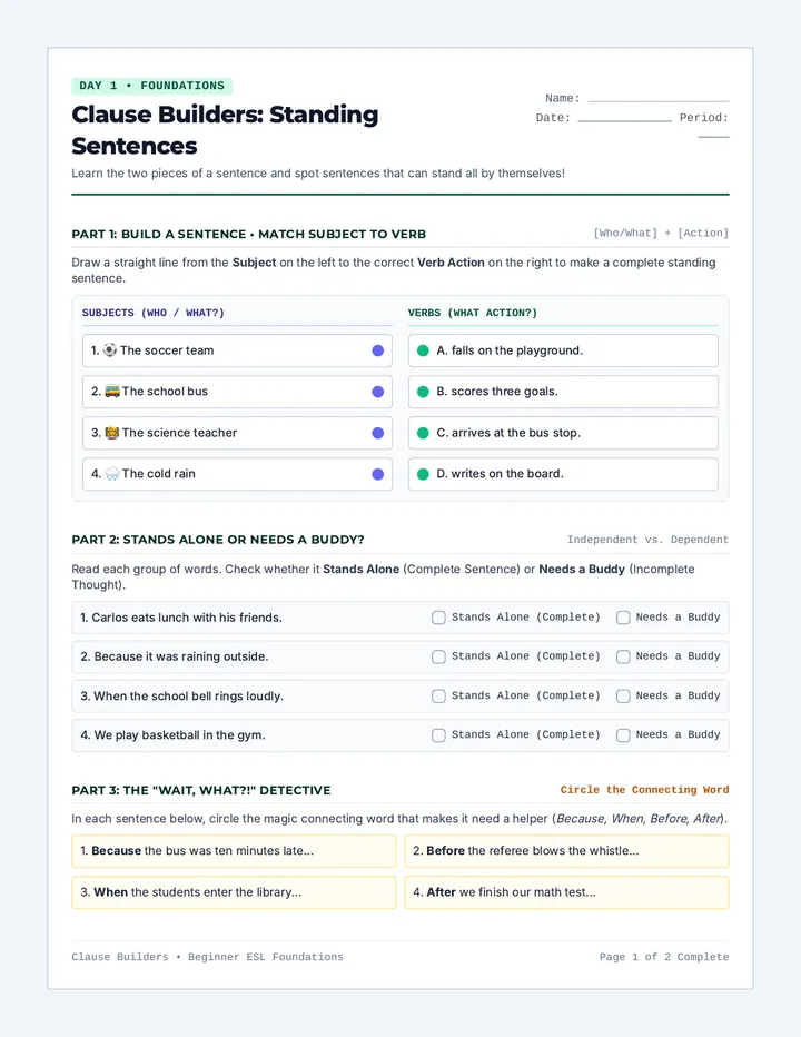 Clause Builders Worksheet