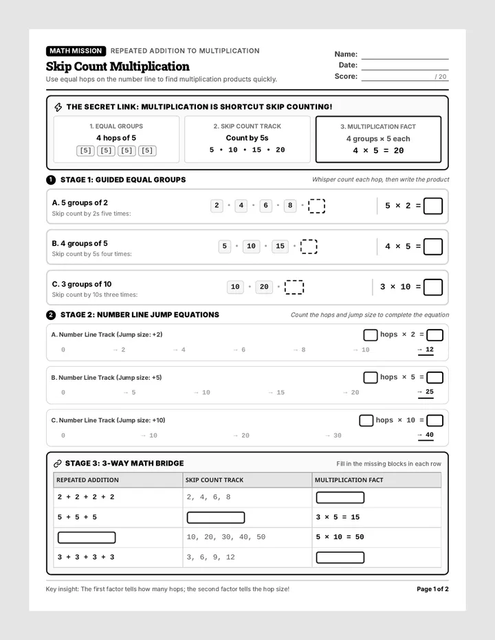 Skip Count Multiplication Worksheet