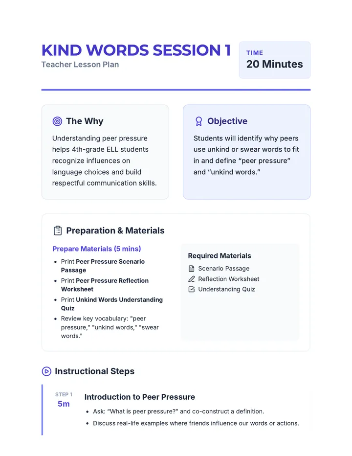 Kind Words Session 1 Lesson Plan