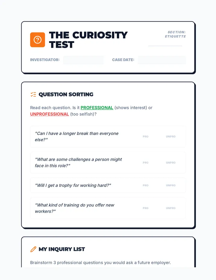 The Curiosity Test Worksheet