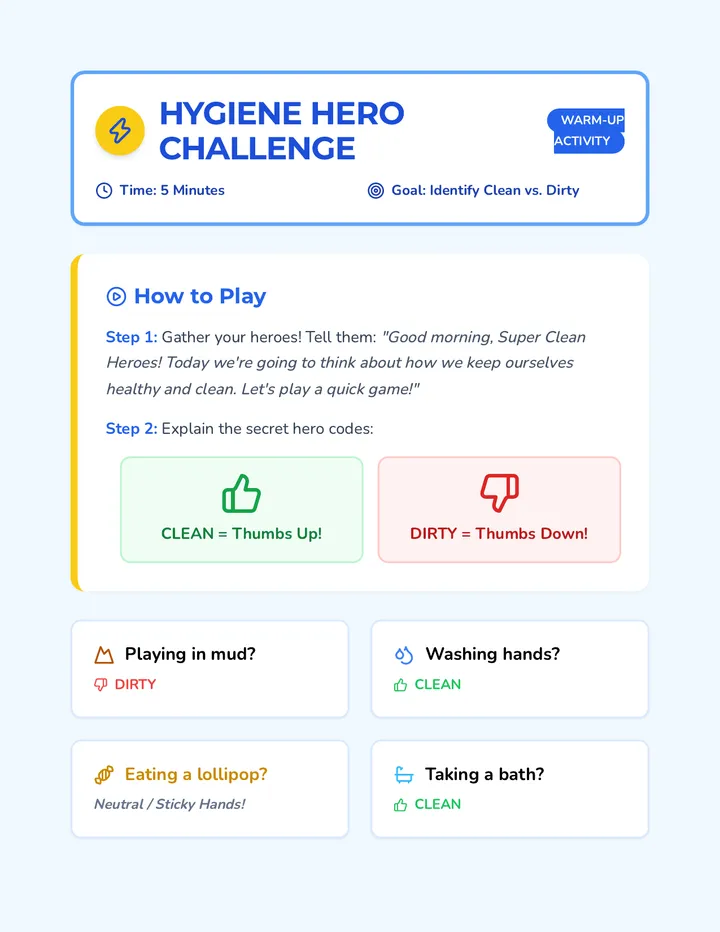 Hygiene Hero Challenge Warmup
