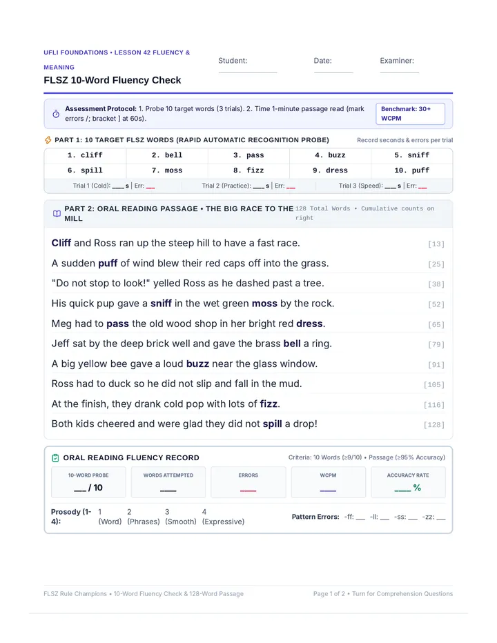 FLSZ 10 Word Fluency Check
