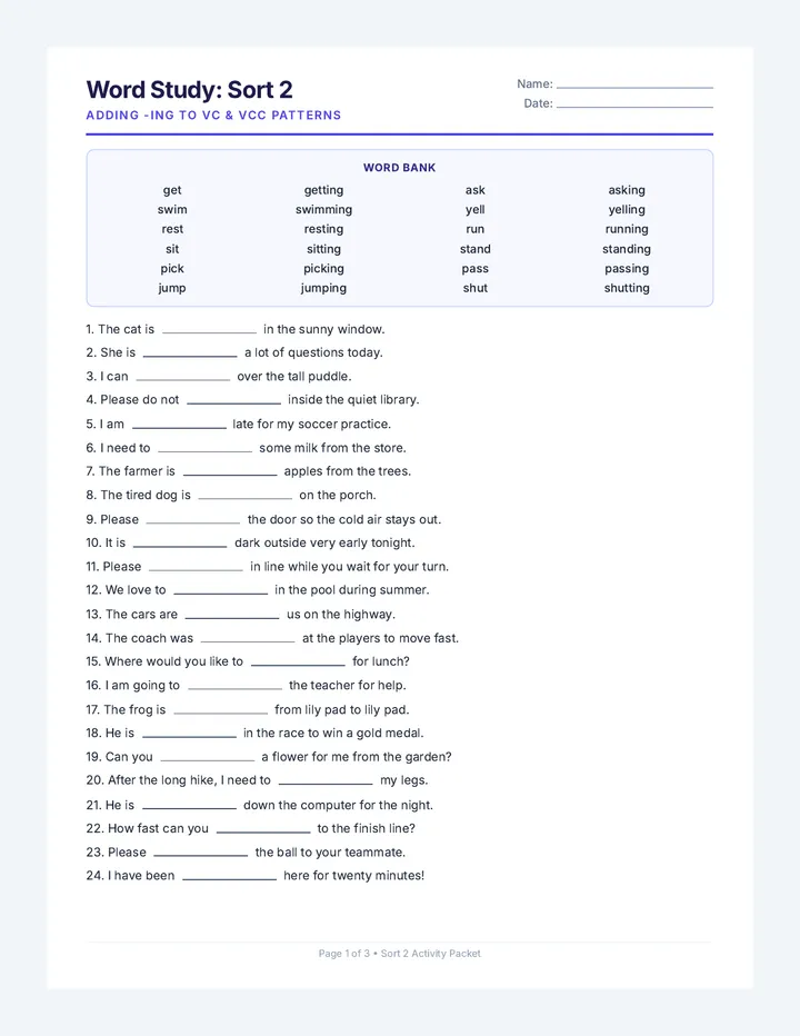 Sort 2 Activity Packet