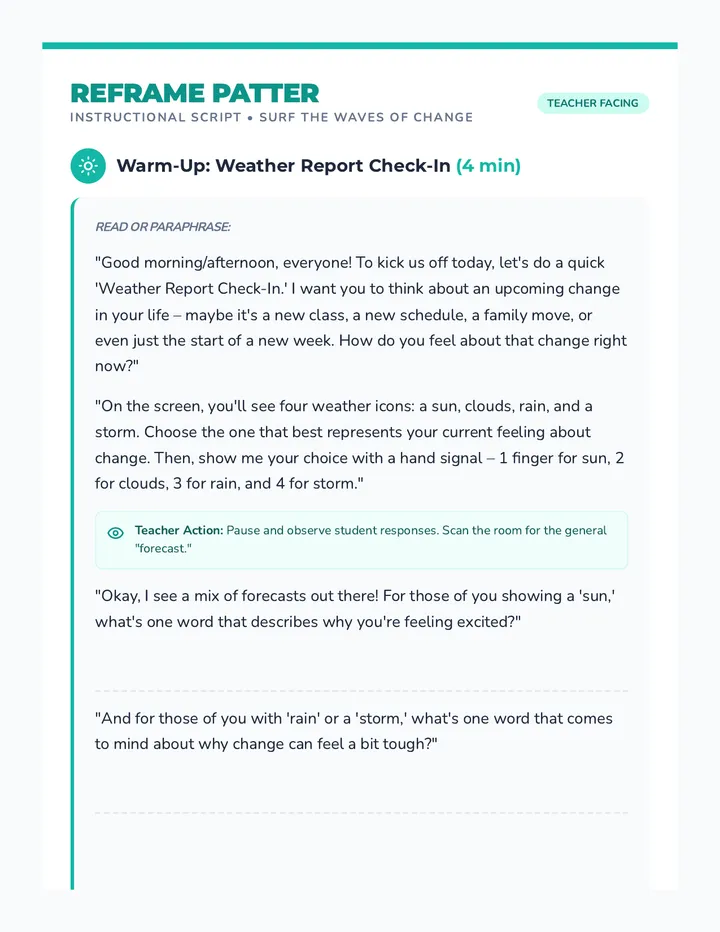Reframe Patter Script Teacher Guide