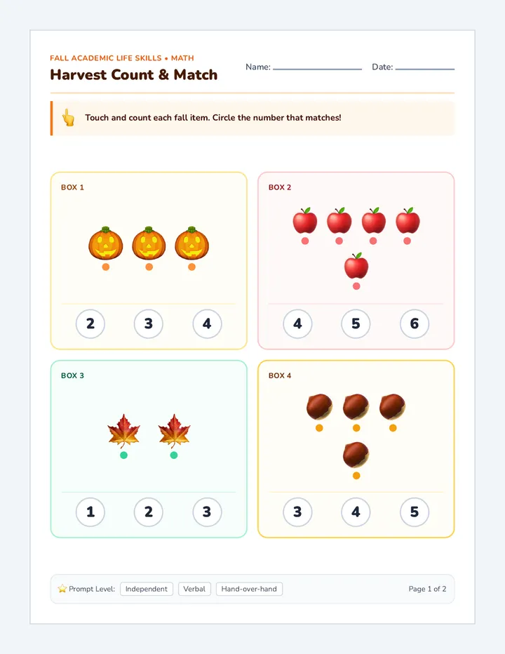 Harvest Math Worksheet