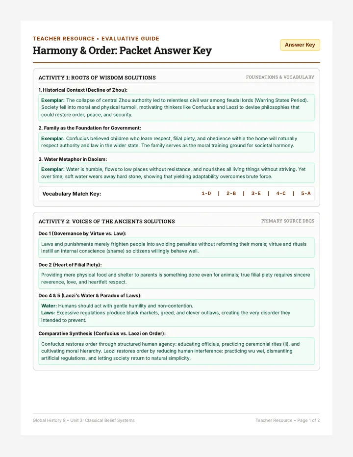 Harmony and Order Answer Key