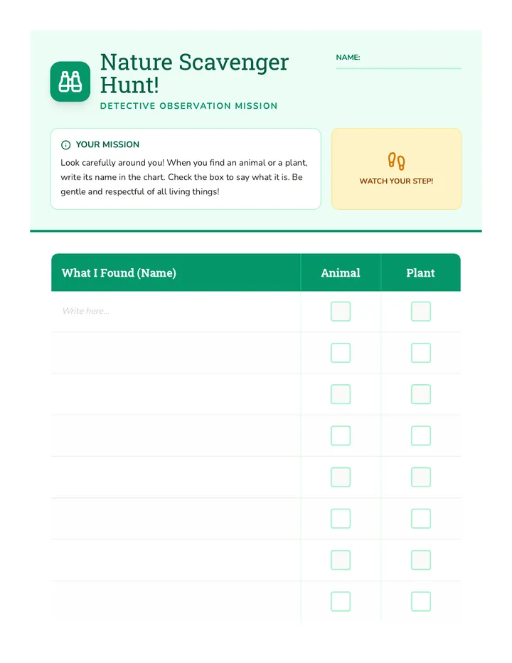 Nature Scavenger Hunt Activity