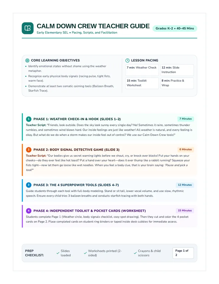 Calm Down Crew Teacher Guide
