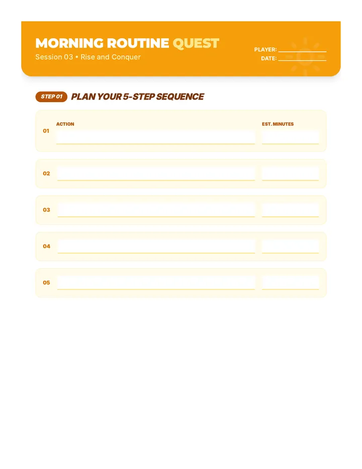 Morning Routine Worksheet Document