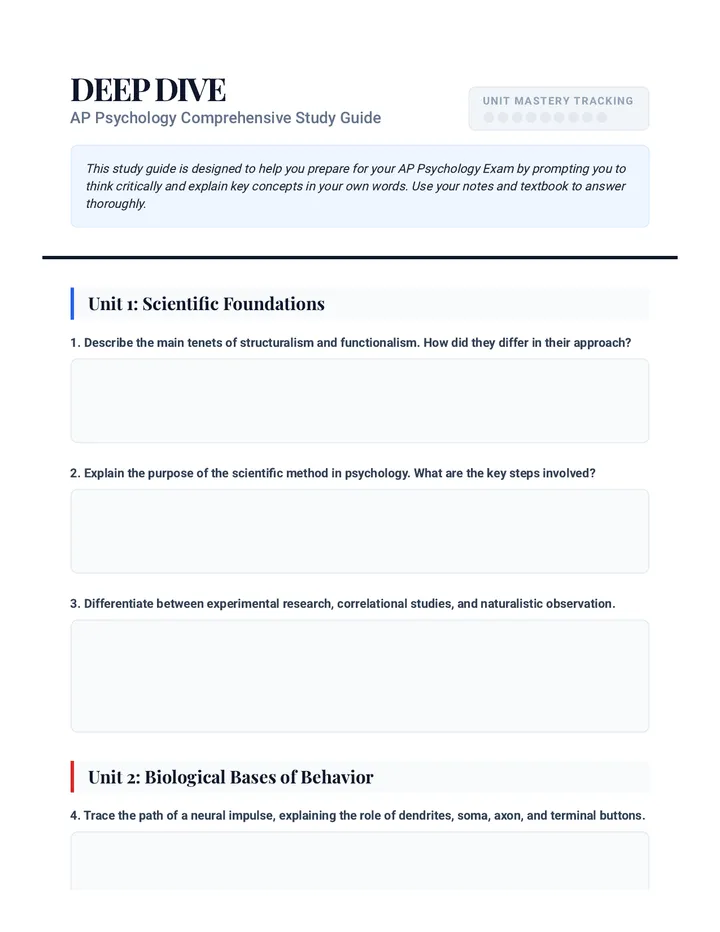 AP Psychology Study Guide Worksheet