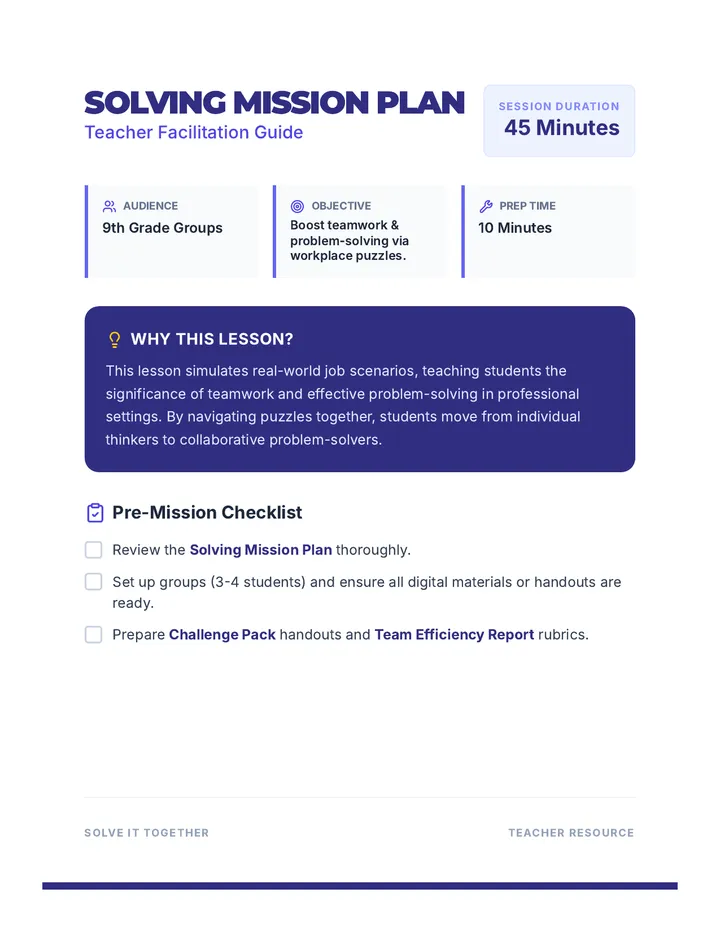 Solving Mission Plan Teacher Guide