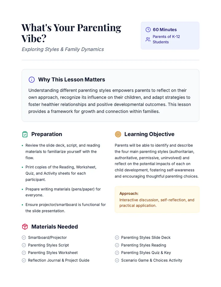 Parenting Vibe Lesson Plan