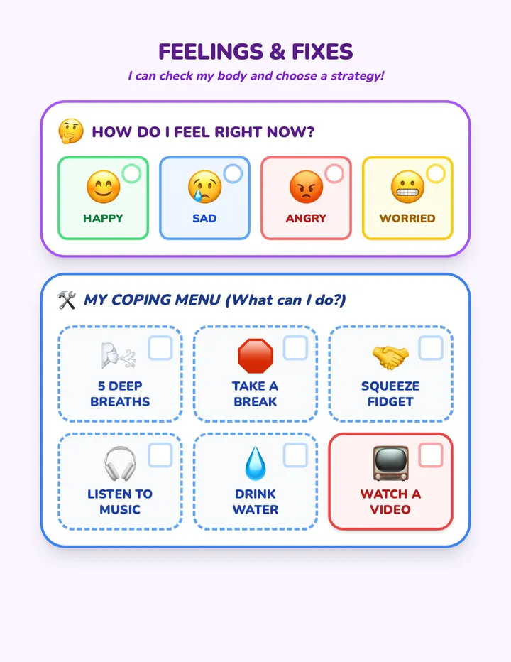 Feelings and Fixes Menu