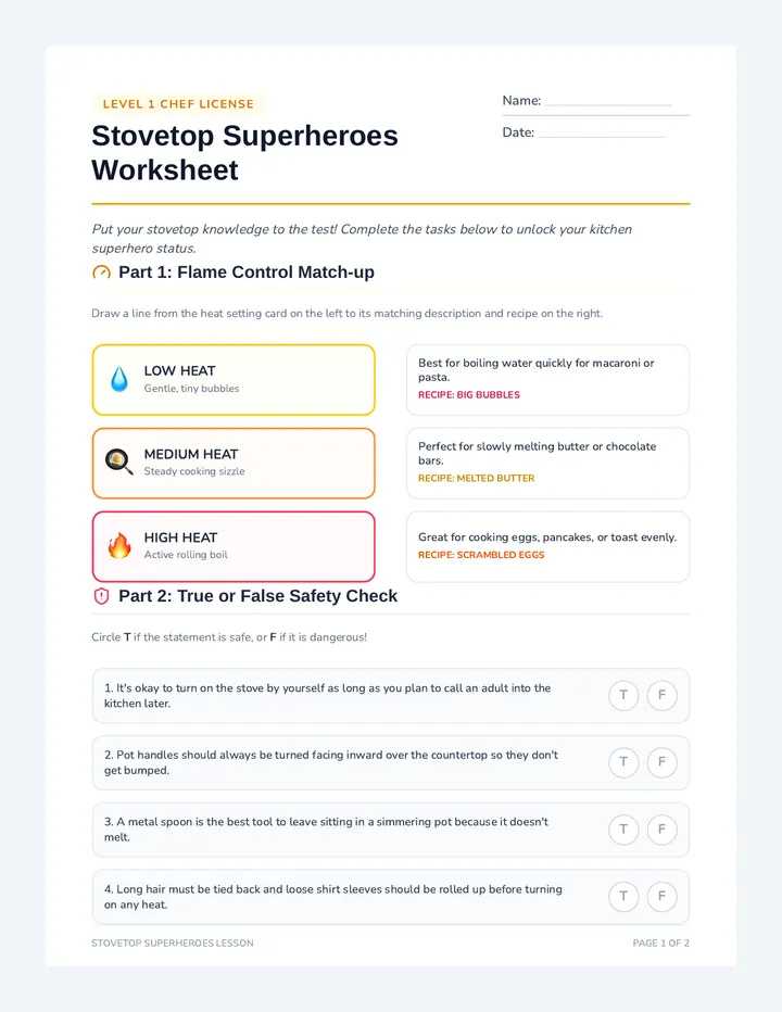 Stovetop Superheroes Worksheet