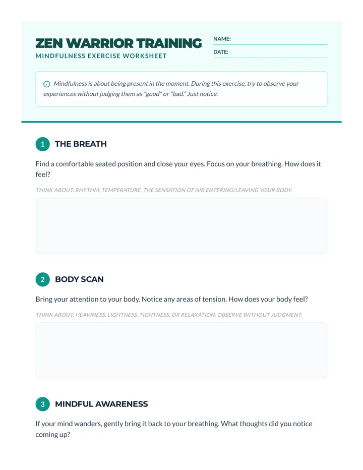 Mindfulness Mental Toughness Worksheet