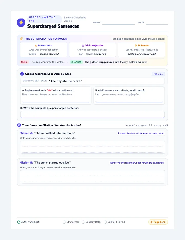 Supercharged Sentences Workbook Page