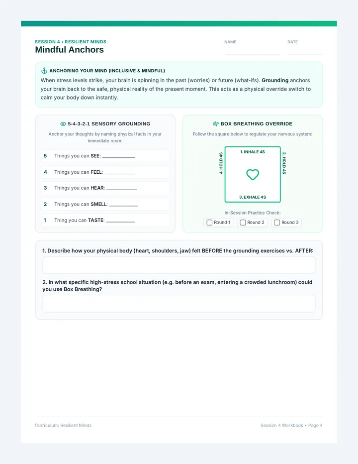 Mindful Anchors Worksheet