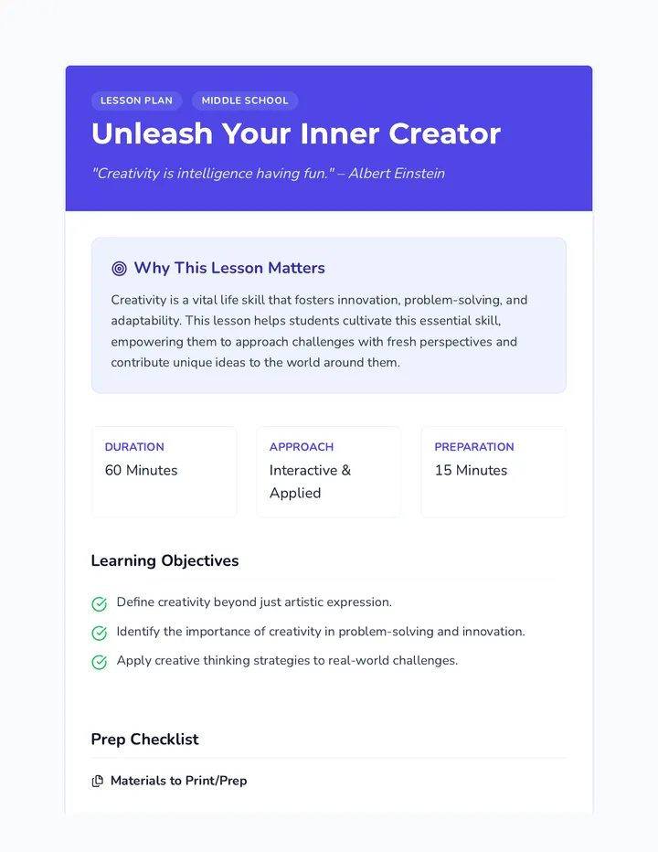 Unleash Your Inner Creator Lesson Plan