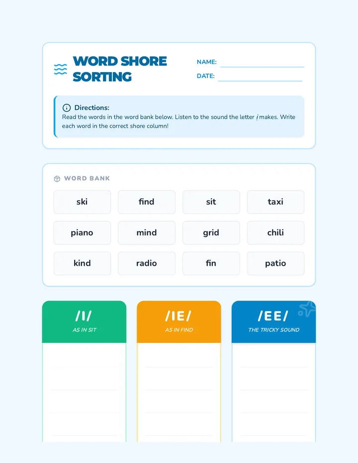 Word Shore Worksheet