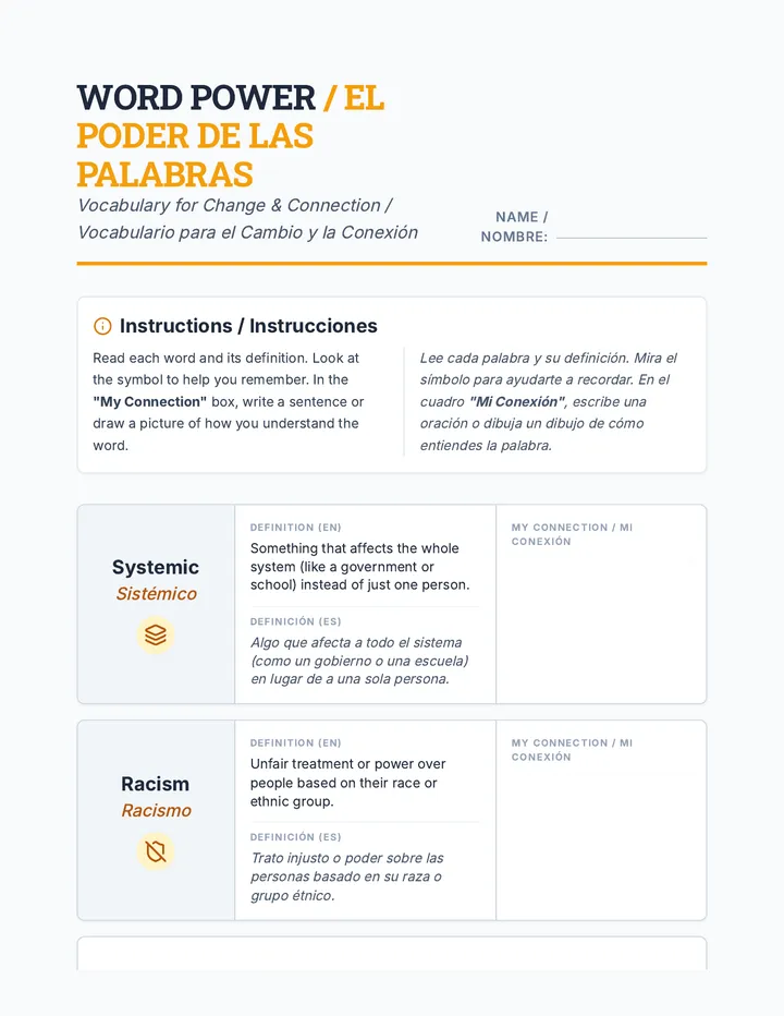 Word Power Bilingual Worksheet