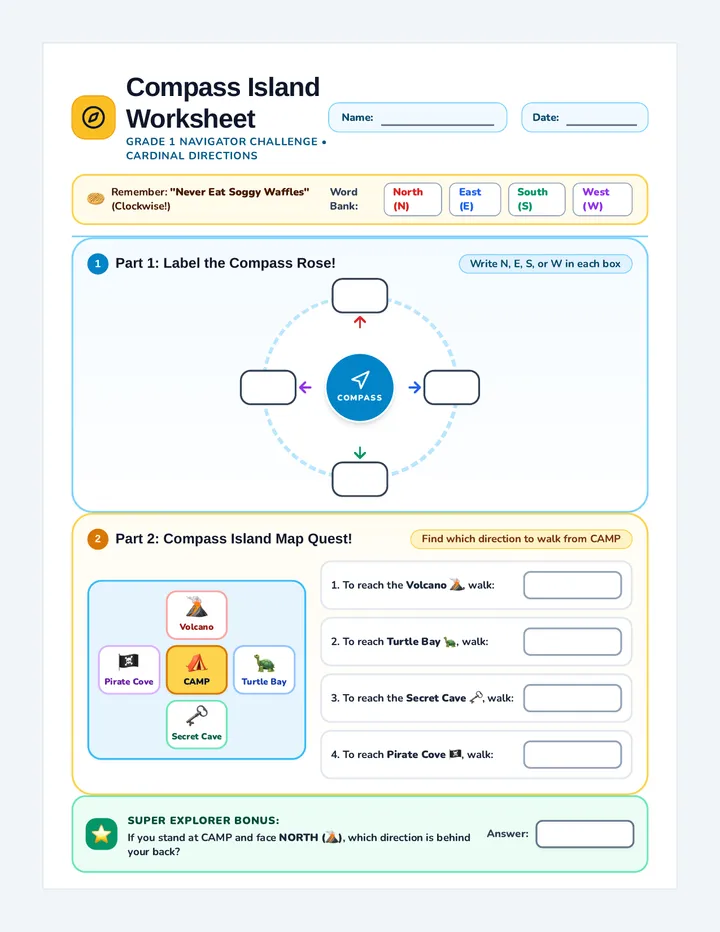 Compass Island Worksheet