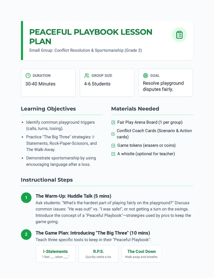 Peaceful Playbook Lesson Plan