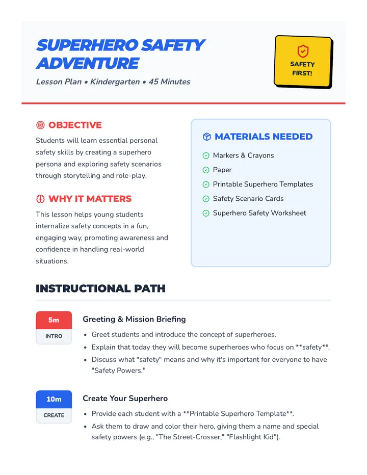 Superhero Safety Lesson Plan