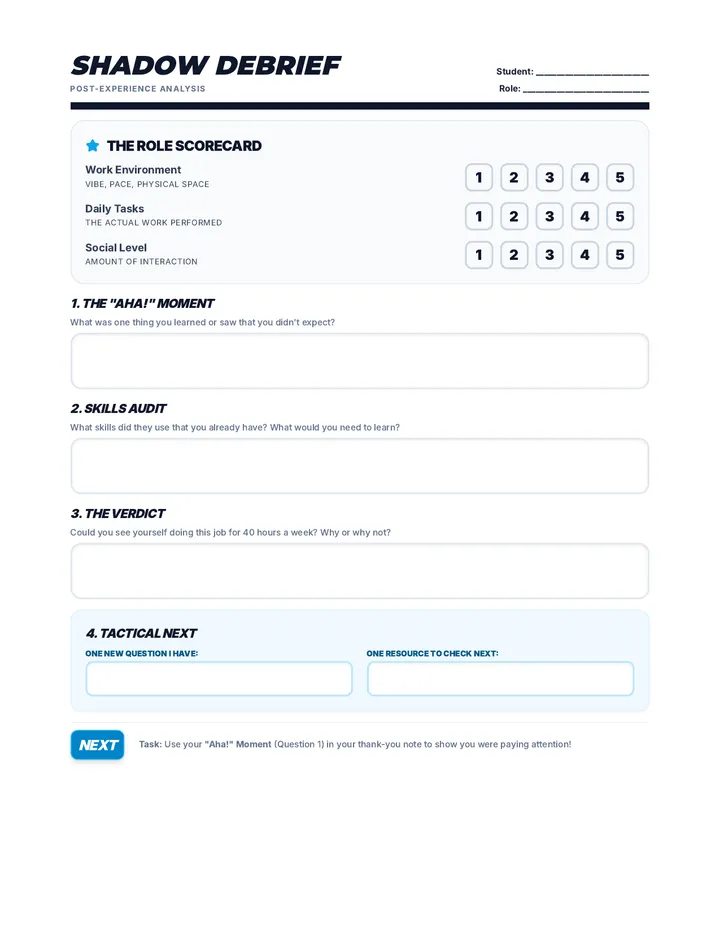Shadow Debrief Worksheet