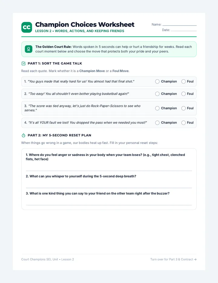 Champion Choices Worksheet