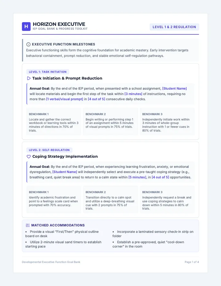 Horizon Executive Function Goal Bank