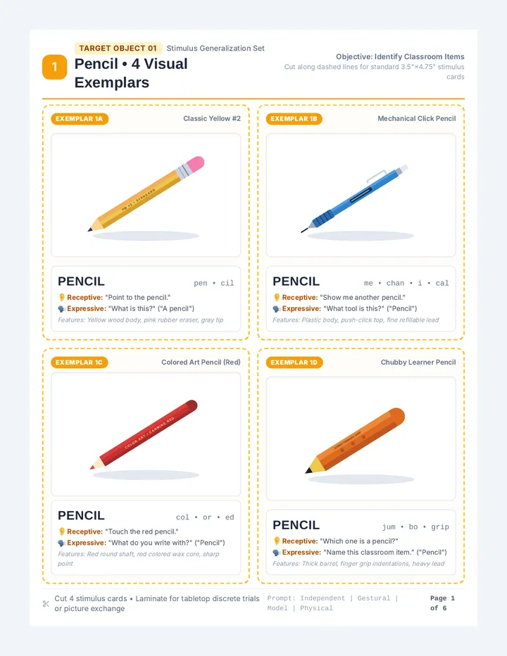 Classroom Items Stimuli Cards