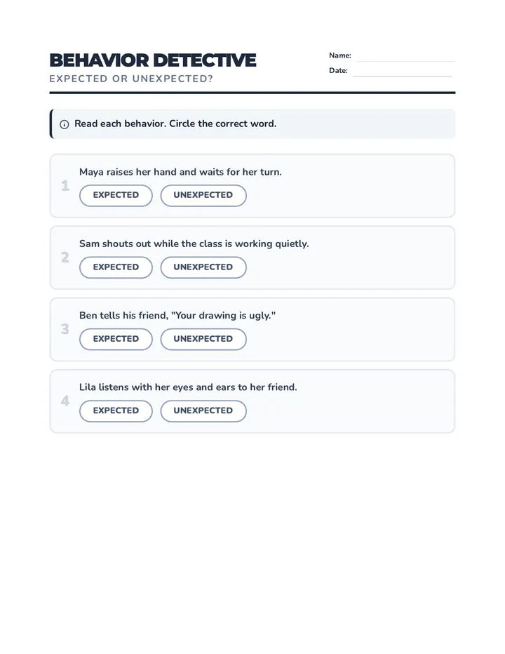 Expected or Unexpected Worksheet