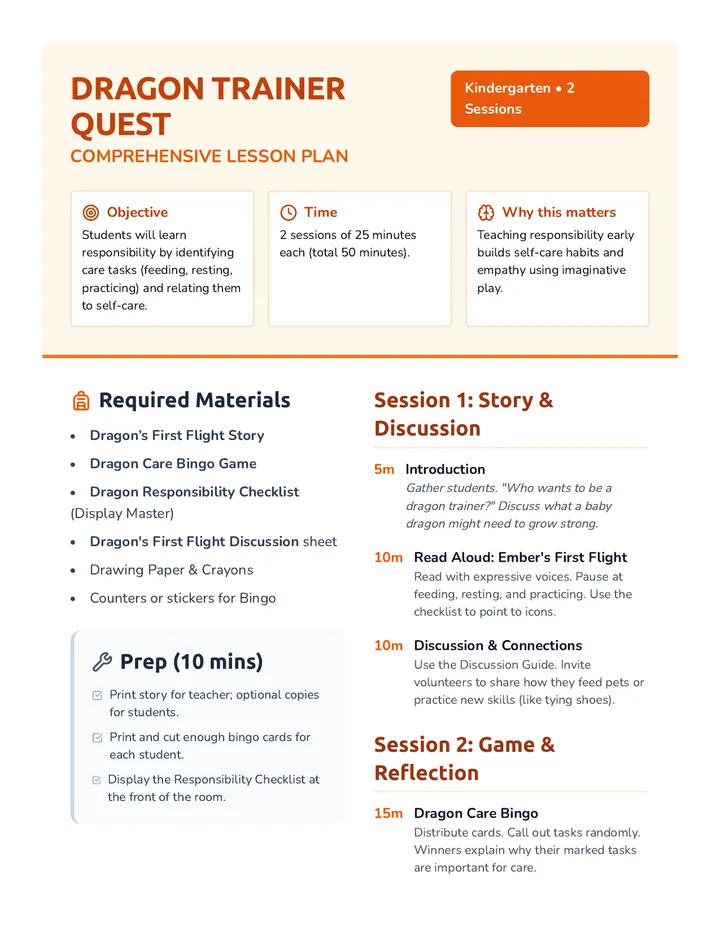 Dragon Trainer Quest Lesson Plan