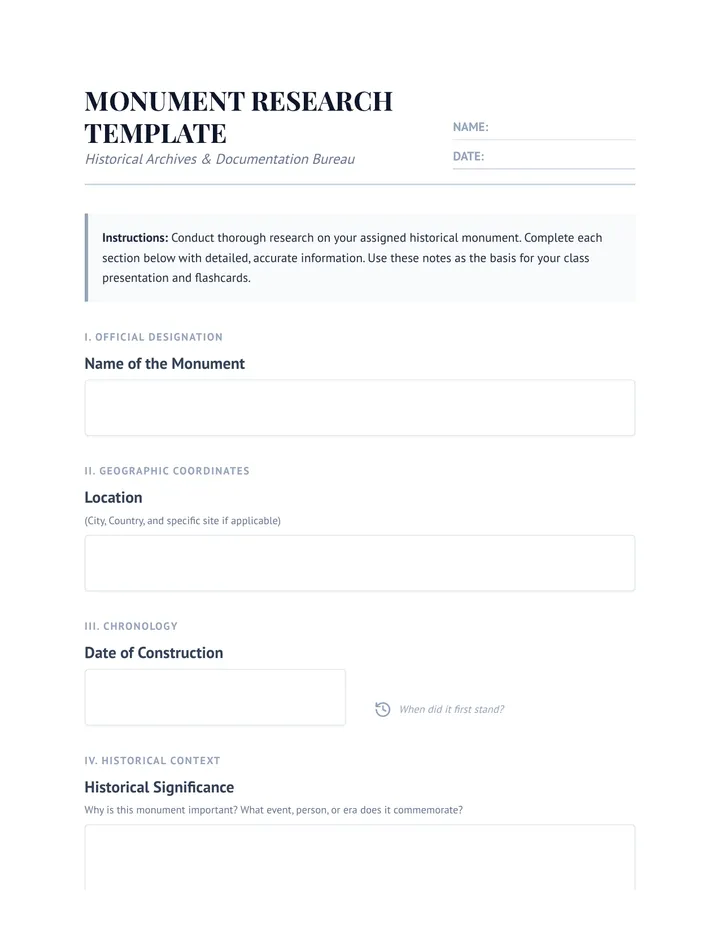 Monument Research Worksheet