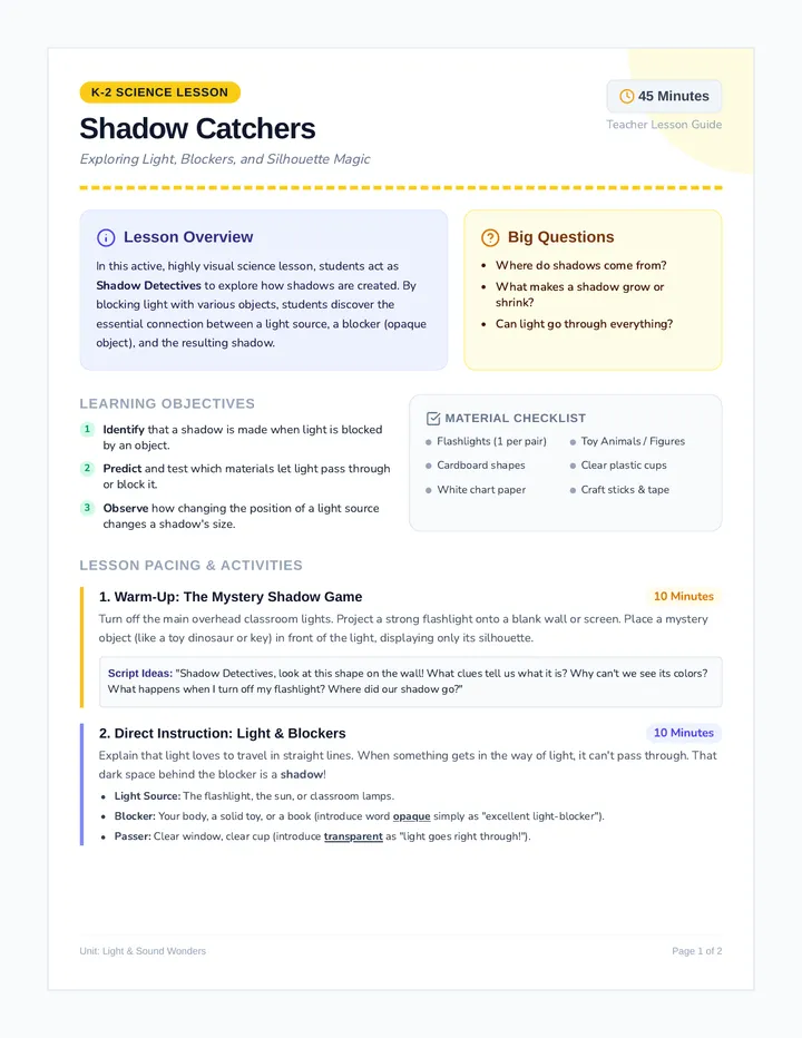Shadow Catchers Teacher Guide