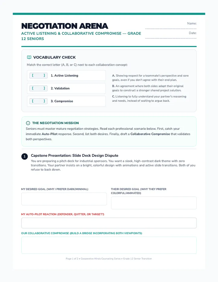 Negotiation Arena Worksheet page 1