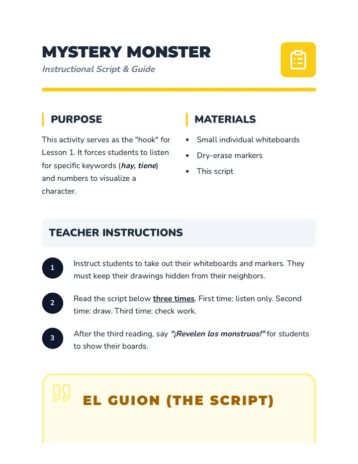 Mystery Monster Script Teacher Resource