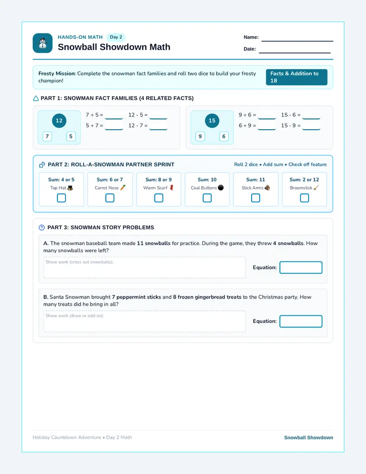 Snowball Showdown Math Activity