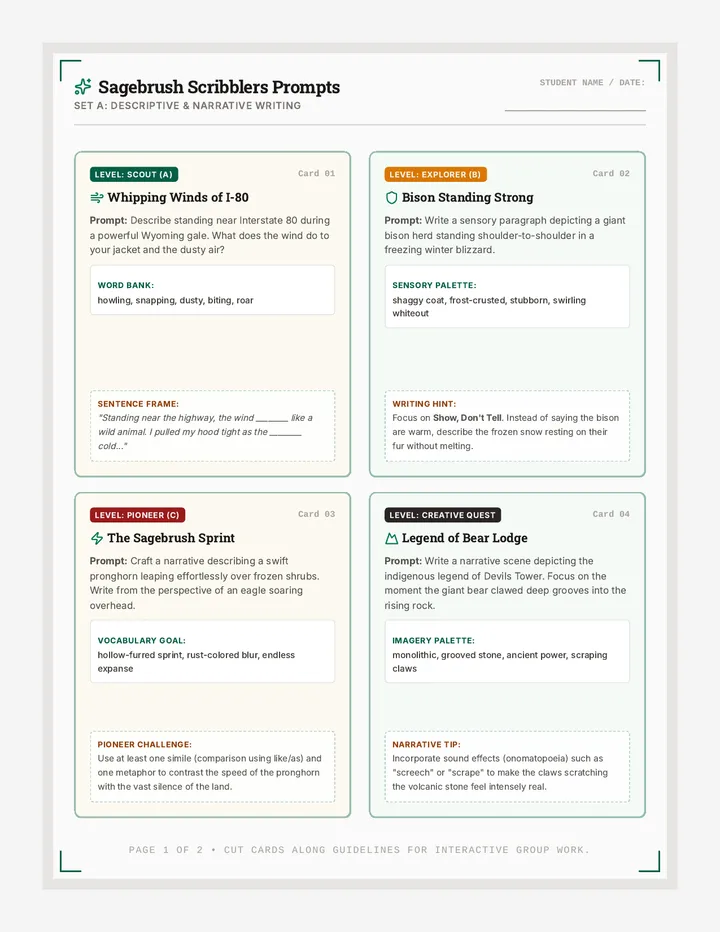 Plains Prompts Task Cards
