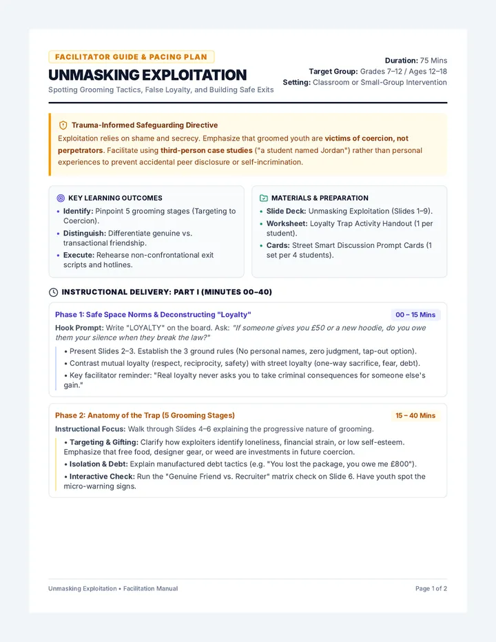 Unmasking Exploitation Lesson Plan
