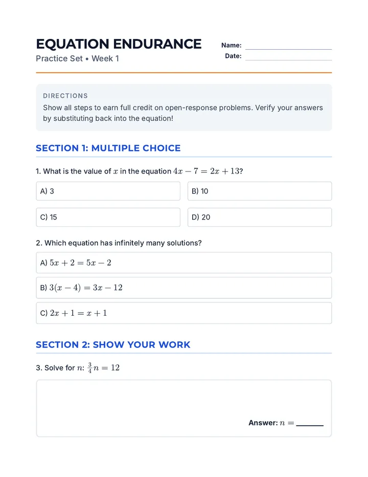 Equation Endurance Practice Set