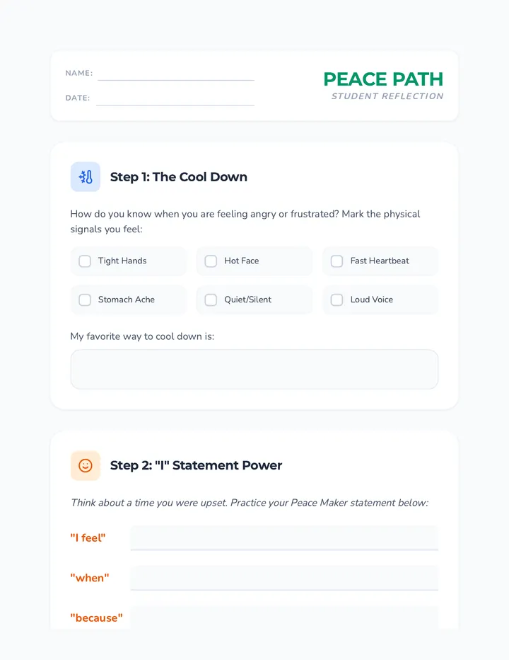 Peace Path Reflection Worksheet