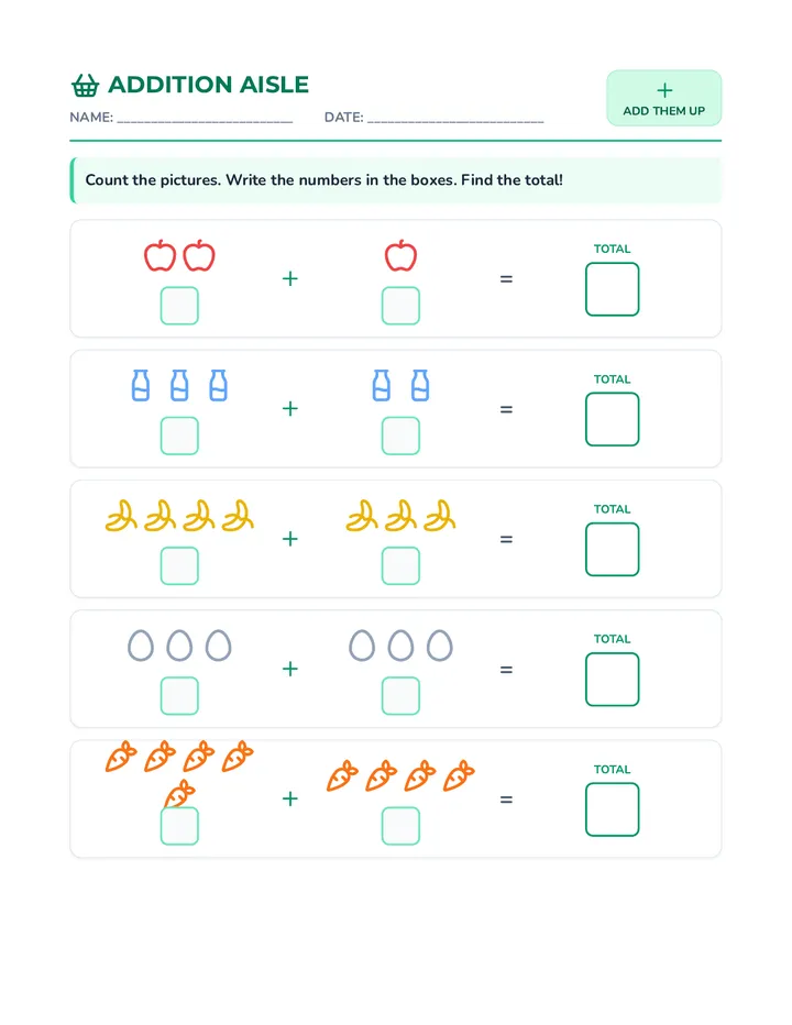 Addition Aisle Worksheet