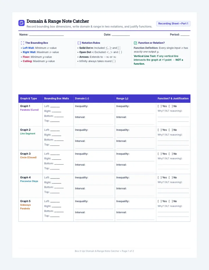 Domain Range Note Catcher