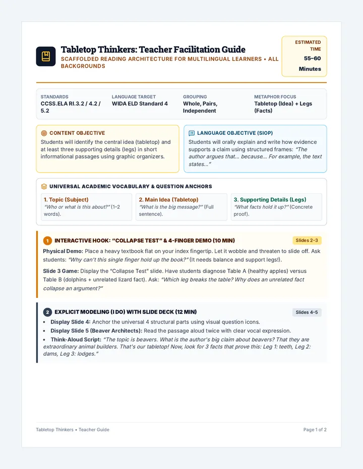 Tabletop Thinkers Teacher Guide