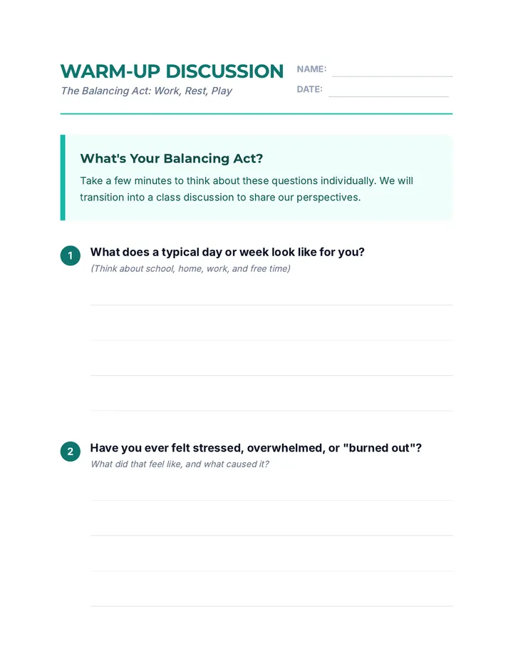 Balancing Act Warm Up Questions