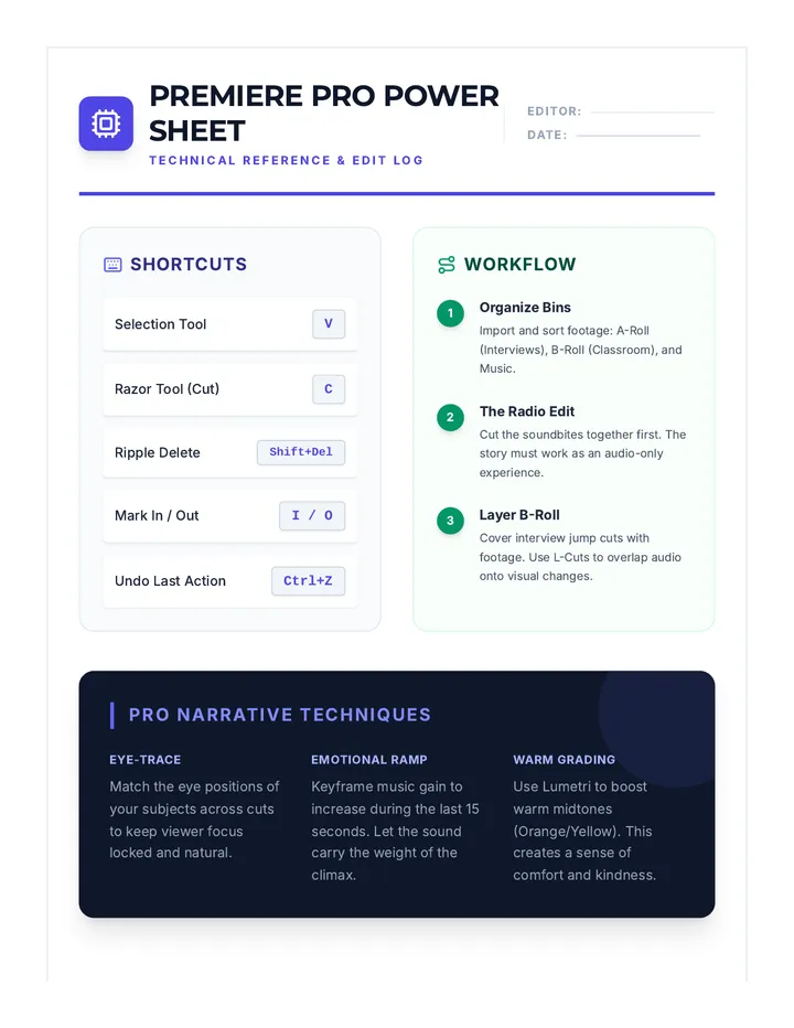 Premiere Pro Power Sheet