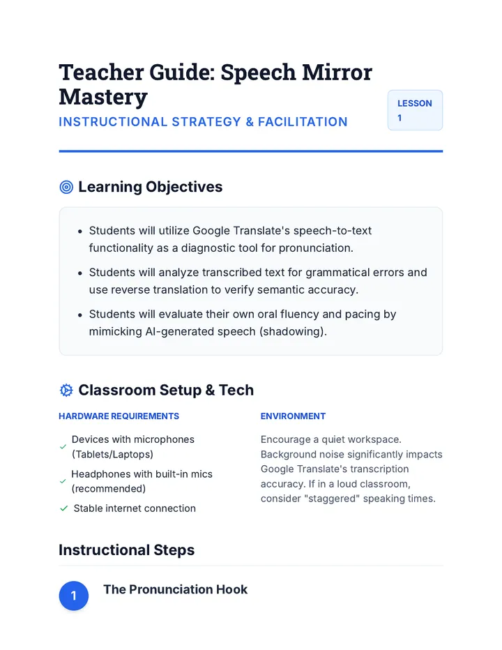 Speech Mirror Teacher Guide